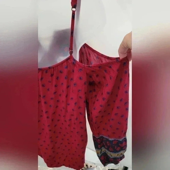 VTG Y2K Abercrombie Fitch Boho Top Cold Shoulder Red Floral Gypsy Size S - Picture 7 of 13